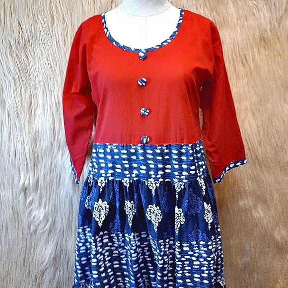 Printed Cotton Blend Full Skirt Indian Kurta/Kurti - Picture 1 of 5